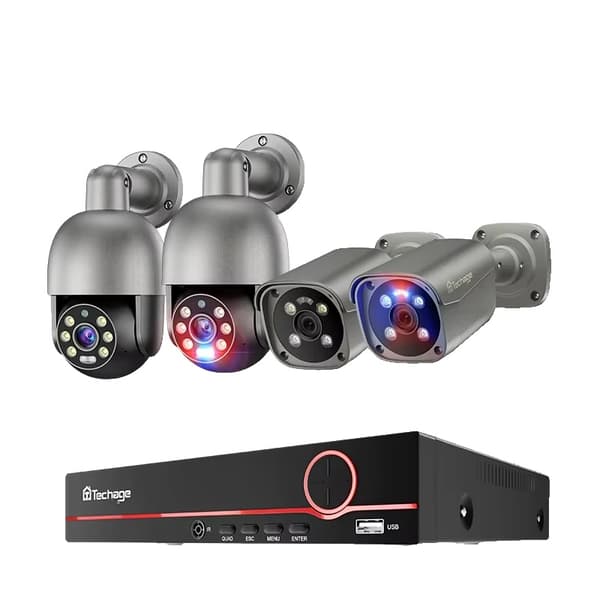 Techage Overvågningssystem, 8CH NVR, 4 Kameraer,3T Indbygget HDD, 8CH 4Kameraer