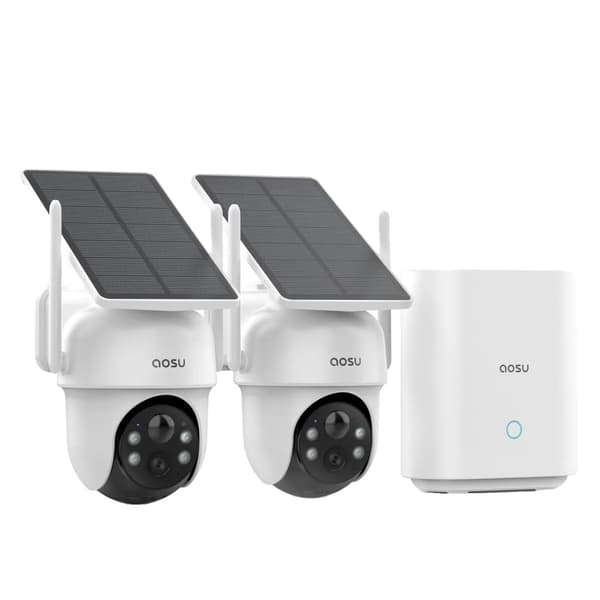 AOSU Solkamera System, 3MP Upplösning, Kompatibel med Alexa och Google Assistant,EU-kontakt, 2st