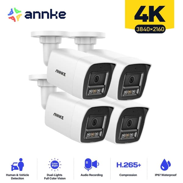 8MP 4K Säkerhetskamera, Avancerad Rörelsedetektering, IP67 Vattentät,4PC I91DL