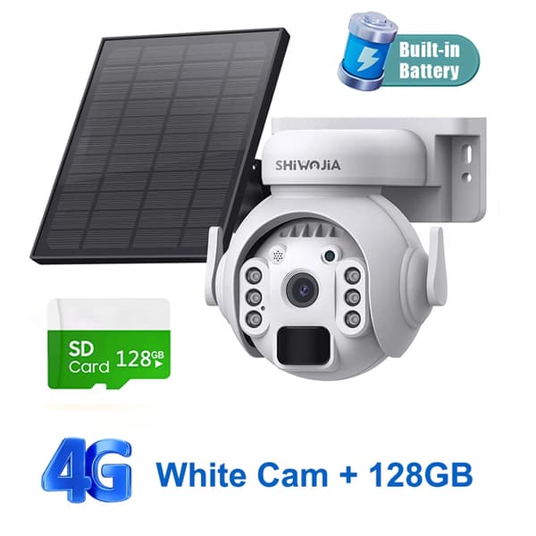 Aurinkopaneeli turvakamera, 4G-yhteys, yökuvaus,Valkoinen 4G 128GB