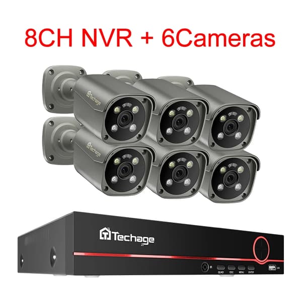 4K Ultra HD Sikkerhedskamera System, AI Menneskeopdagelse, To-Vejs Lyd,Ingen, 8CH NVR og 6 Kamera