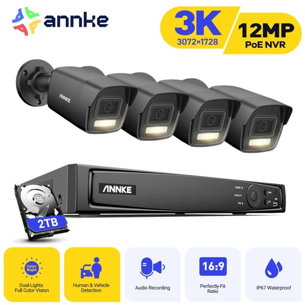 3K POE-valvontajärjestelmä, 5MP resoluutio, IP67 säänkestävä,4kpl 2TB