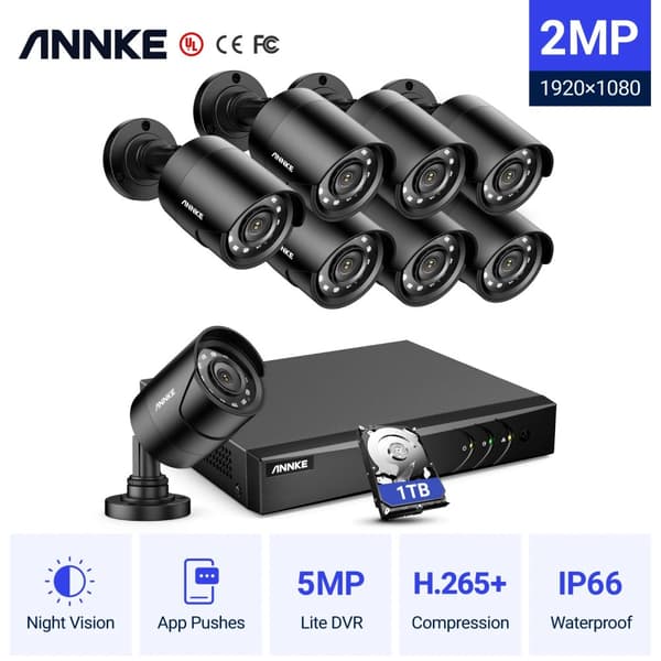 CCTV Kamera Kit, 5MP Opløsning, Nattevisions Teknologi,1TB