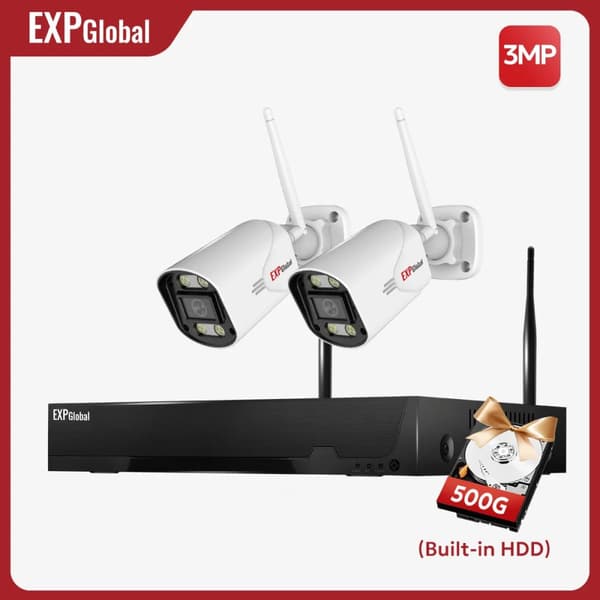 Trådlöst CCTV-system, 3MP HD-upplösning, AI-nattseende,2 Cam 3MP och 1 4CH, 500g