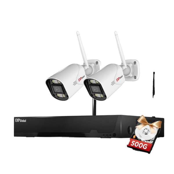 Trådlöst CCTV-system, 3MP HD-upplösning, AI-nattseende,2 Cam 3MP och 1 4CH, 500g
