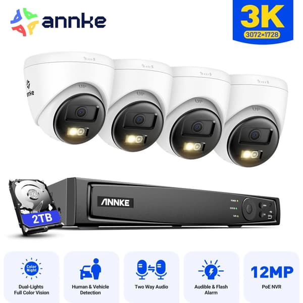 Hjemmeovervågningssystem, 12 MP opløsning, 8CH POE-forbindelse,4PCS 2TB