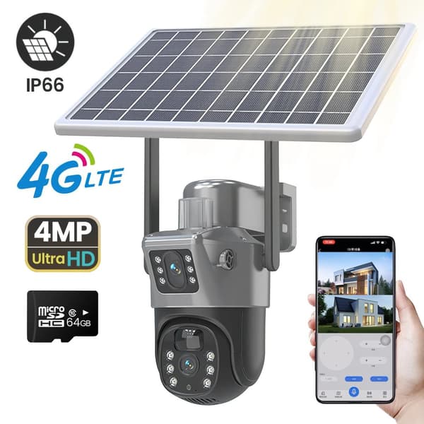 4MP 4G Langaton Aurinkokamera, PIR-liiketunnistus, IP66 Vesitiivis,4G Versio + 64G