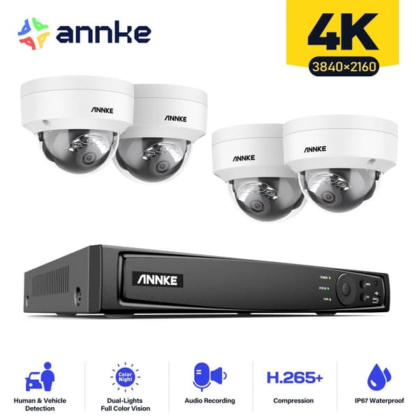 4K POE Kotivakuutuskamerajärjestelmä, 8CH NVR, H.265+ Videopakkaus,0TB