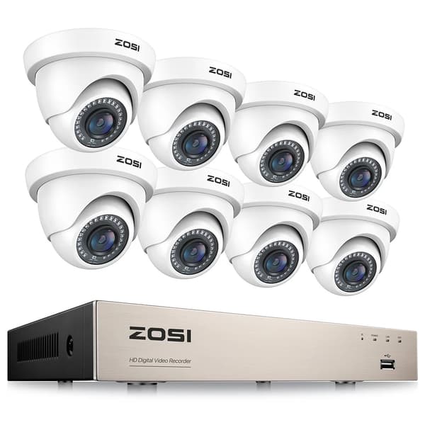 Säkerhetskamerasystem, 8-kanals DVR-inspelare, 2MP Dome-kameror,8 Vita Kameror, 1T