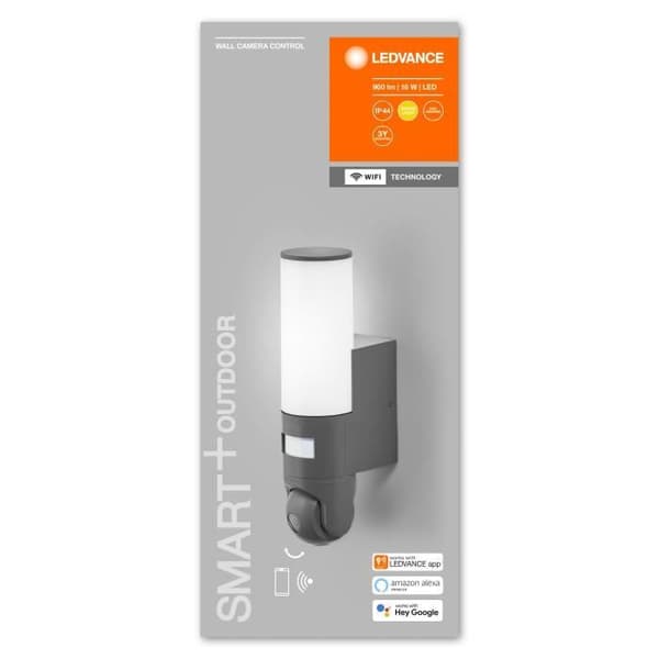 LEDVANCE SMART+ WIFI WALL AUTO CAM 12cm- Utomhuslampa med rörelse- och dagsljussensor, HD-kamera,