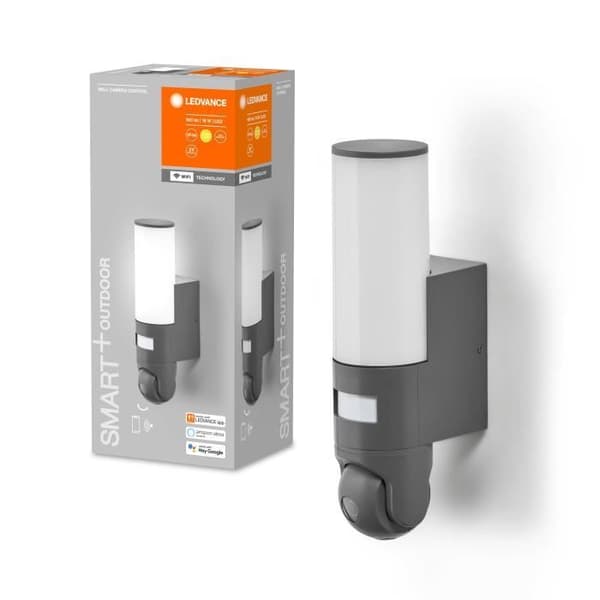LEDVANCE SMART+ WIFI WALL AUTO CAM 12cm- Utomhuslampa med rörelse- och dagsljussensor, HD-kamera,
