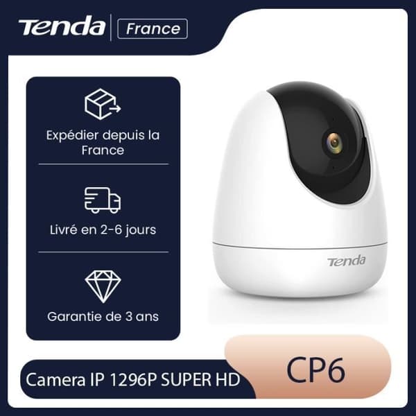 TENDA IP-kamera 1296P, dubbelriktat ljud, rörelsespårning, infraröd nattseende, övervakningskamera. CP6 Vit