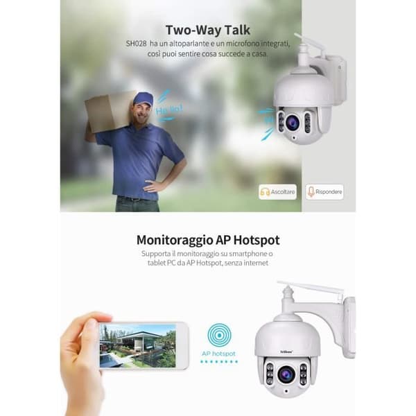 Sricam Italia Model SH028 5X optisk zoom PTZ övervakningskamera, Wi-Fi, AP, Hotspot, trådlös, infraröd, 2 Megapixel, HD,