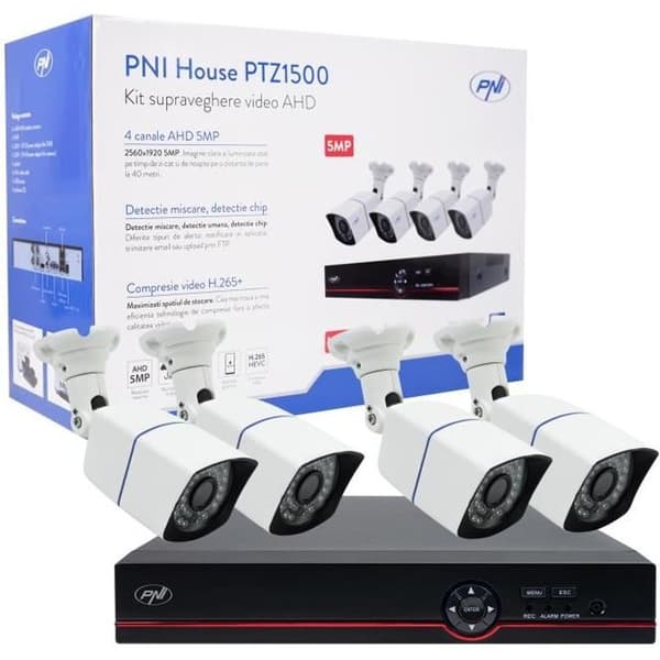 PNI House PTZ1500 5MP AHD CCTV Kit - DVR och 4 utomhuskameror