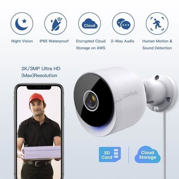 Laxihub O2 - 3MP/2K Ultra HD WiFi-kamera, IP65 vattentät utomhussäkerhets-IP-kamera, automatisk spårning, mörkerseende