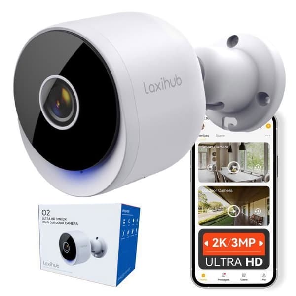 Laxihub O2 - 3MP/2K Ultra HD WiFi-kamera, IP65 vattentät utomhussäkerhets-IP-kamera, automatisk spårning, mörkerseende