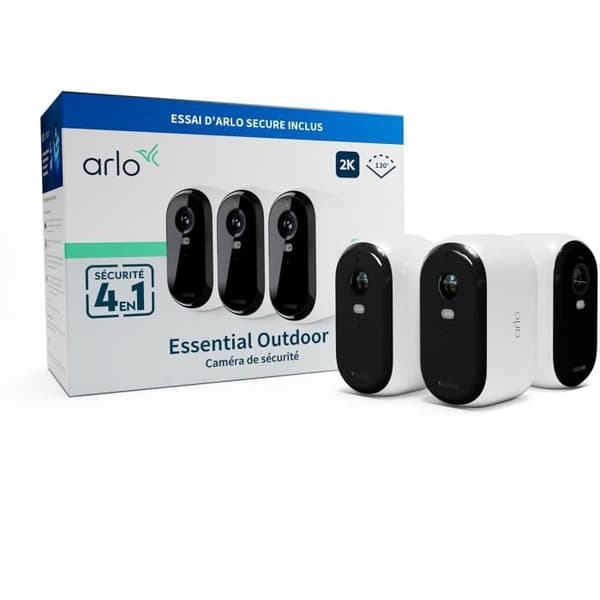 Ansluten säkerhetskamera - ARLO - Essential2 - Pack om 3 - Upplösning 2K - Färgnattseende