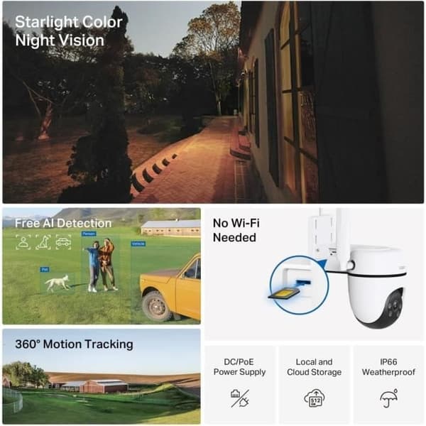 Tapo C501GW Övervakningskamera 360 utomhus, SIM-kort ingår inte, Ingen Wi-Fi krävs, Färgnattseende Starlight, detektering