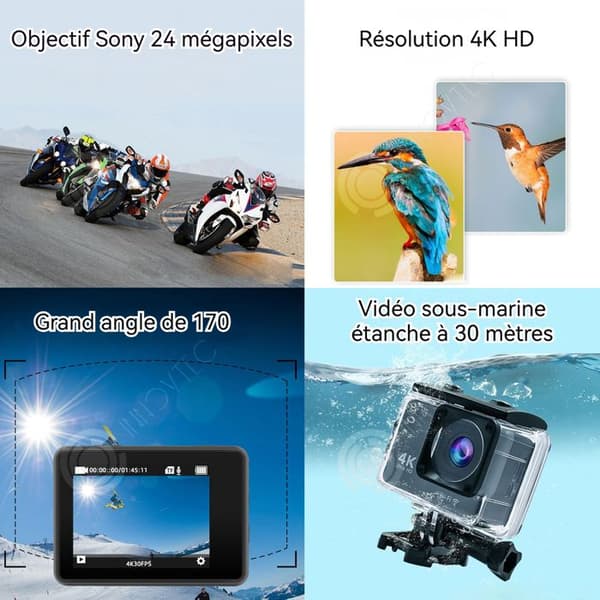 INN Actionkamera 4K60FPS 24MP inbyggd Wi-Fi vidvinkel 170 grader vattentålig upp till 30m 1050mA batteri med 64G minneskort