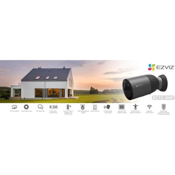 Akkukamera - EZVIZ - BC1C 4MP + aurinkopaneeli - akunkesto 8 kuukautta - ihmisen tunnistus - yönäkö