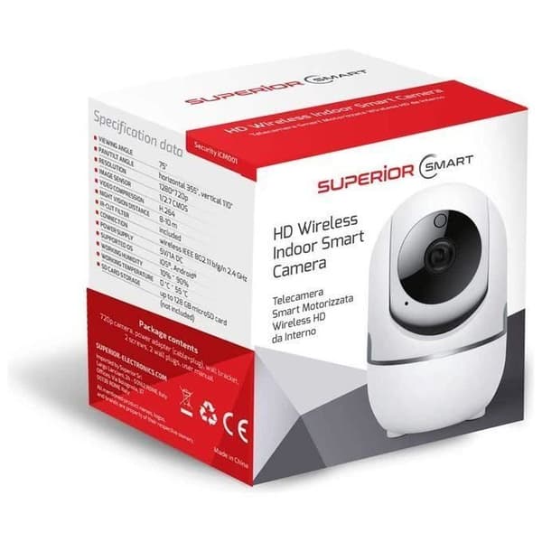 Superior Electronics iCM001 720p HD 2,4GHz WiFi-övervakningskamera inomhus med mörkerseende och tvåvägsljud