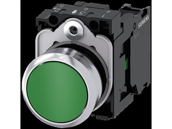 Siemens 3SU1150-0AB40-1BA0, Metall, Plastikk, Svart, Grønn, Sølv, 500 V, 30 mm, 60,7 mm, 40 mm