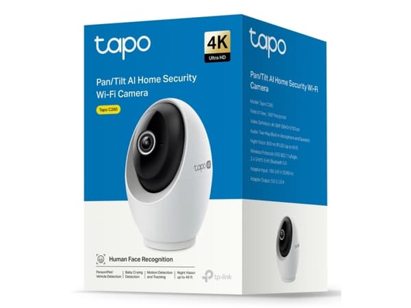 TP-Link Tapo C260, IP-sikkerhetskamera, Innendørs, Trådløs, Amazon Alexa & Google Assistant, Tak/vegg/skrivebord, Hvit