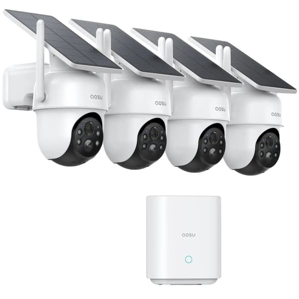 AOSU Solkamera System, 3MP Opløsning, Alexa & Google Assistant Kompatibel,4 stk, EU -stik