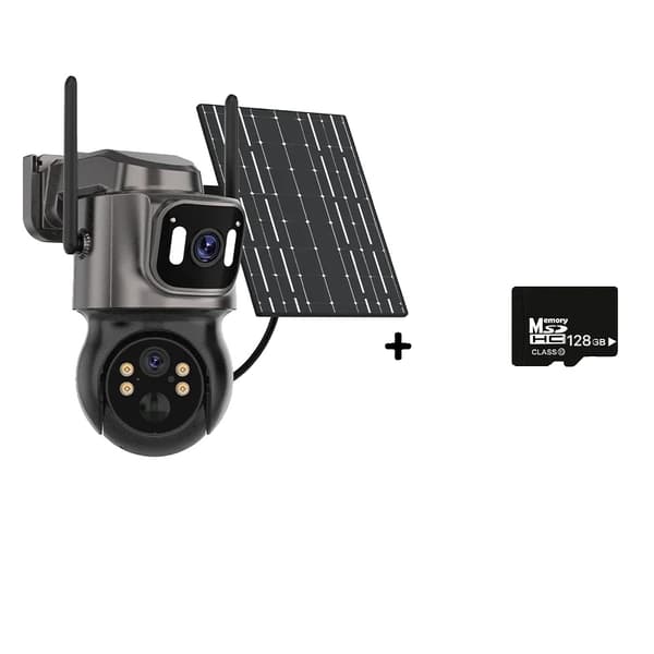 Udendørs Solar 4K IP Kamera, Dobbeltlinse Design, Farve Nattesyn,4K Tilføj 128 g