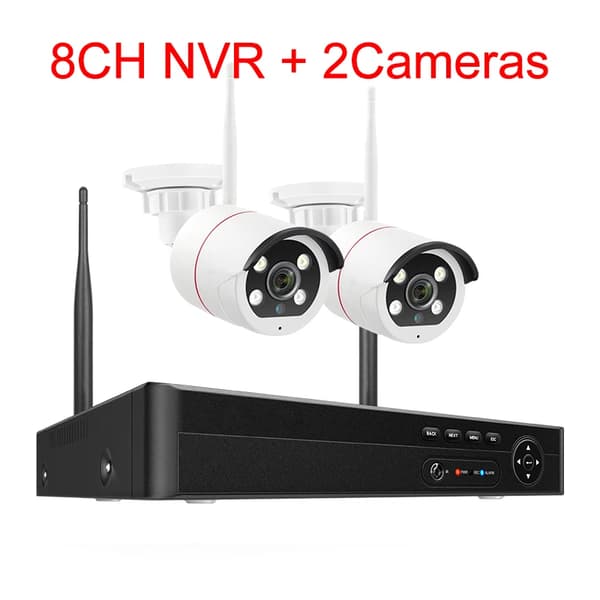 Langaton turvakamerajärjestelmä, 5MP HD -resoluutio, yökuvaus jopa 10 metriä,3T Sisäänrakennettu HDD, 8CH NVR ja 2 Kameraa