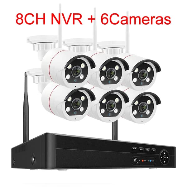 Langaton turvakamerajärjestelmä, 5MP HD -resoluutio, yökuvaus jopa 10 metriä,3T Sisäänrakennettu HDD, 8CH NVR ja 6 Kameraa