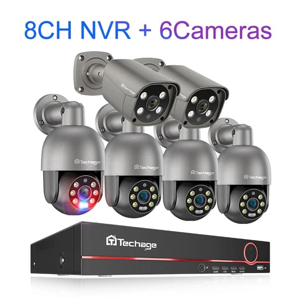 Techage 8CH Turvakamerajärjestelmä, 5MP Resoluutio, Vesitiivis IP66,8CH 6kpl Kamera, Ei mitään