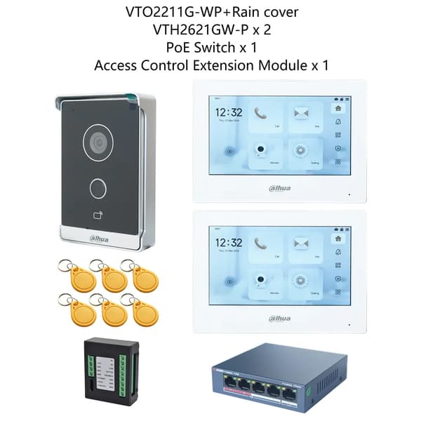 Dahua IP Video Intercom, Farvet Touchskærm, Induktiv Kortadgang,1 DB 2 hvid Skærm