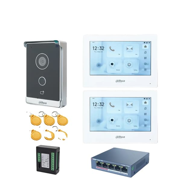 Dahua IP Video Intercom, Farvet Touchskærm, Induktiv Kortadgang,1 DB 2 hvid Skærm