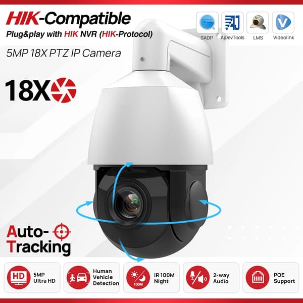 HIK Kompatibel PTZ IP Kamera, 8MP Opløsning, 18X Optisk Zoom,5MP 18X PTZ