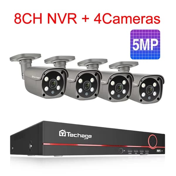 Overvågningskamera system, 8CH NVR, 5MP opløsning,8ch 4pcs 5MP kamera, 3T build-in HDD