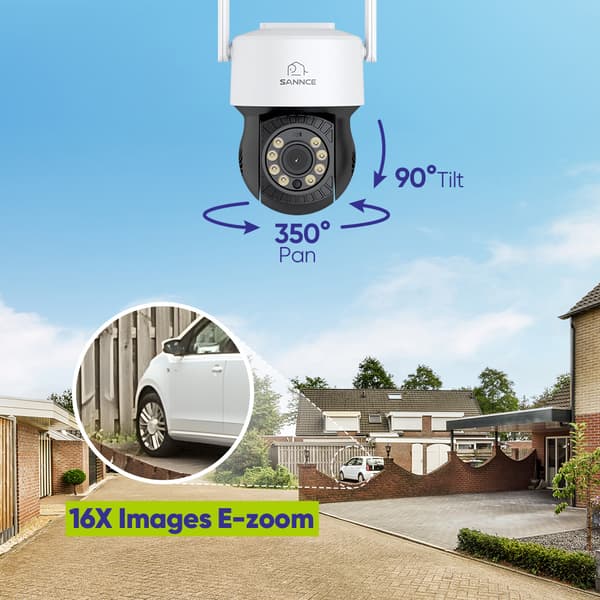 5MP WiFi Säkerhetskamera, 350° Panoramavy & 90° Tilt, 20m Nattseende