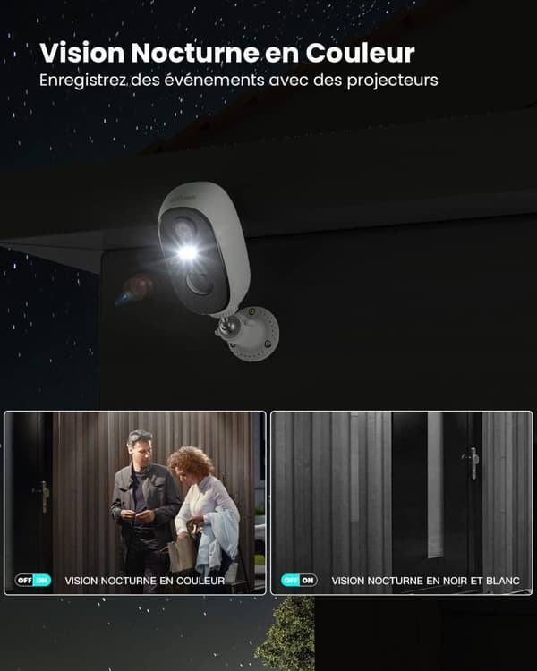 Trådløs Udendørs WiFi Overvågningskamera, 2K FHD Nattesyn, 130° Bredvinklet Linse, Nem Installation