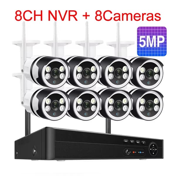 WiFi IP-kamerajärjestelmä, 8CH NVR, 5MP resoluutio, kaksisuuntainen ääni,Ei mitään, 8CH ja 8kpl 5MP Kamera