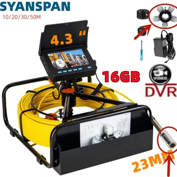 Avloppsrörinspektionskamera, 4,3" HD-skärm, vattentät IP68,23MM DVR, 50m
