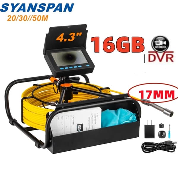 Avloppsrörinspektionskamera, 4,3" HD-skärm, vattentät IP68,17MM DVR, 50m