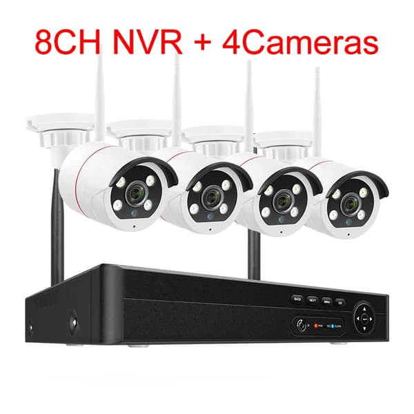 Trådløst sikkerhedskamerasystem, 5MP HD-opløsning, nattevision op til 10 meter,1T Indbygget HDD, 8CH NVR og 4 Kamera