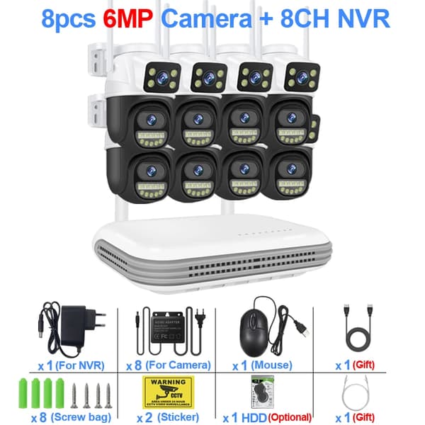 Trådløst sikkerhedskamerasystem, 6MP dual linse, tovejskommunikation,500g, 8CH NVR og 8 CamB