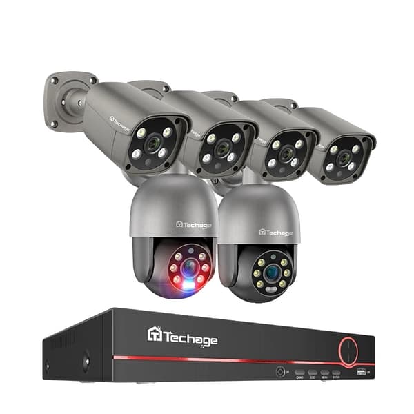 Techage 8CH Turvakamerajärjestelmä, 5MP Resoluutio, Vesitiivis IP66,Ei mitään, 8CH 6kpl Kamera-a
