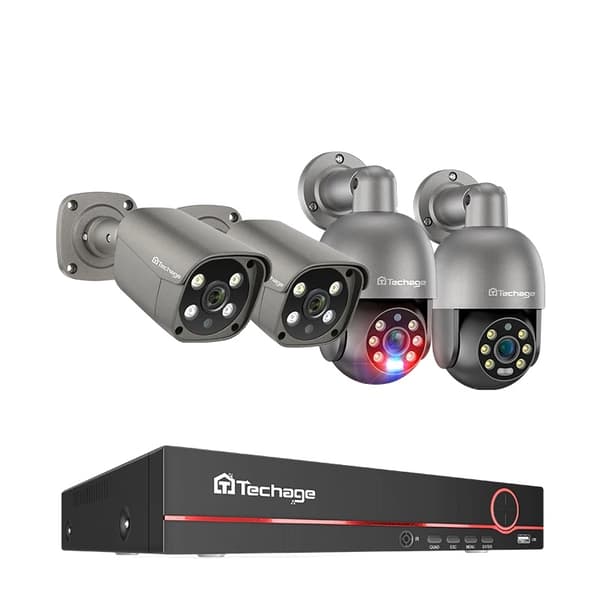 Techage 8CH Turvakamerajärjestelmä, 5MP Resoluutio, Vesitiivis IP66,1T, 8CH 4kpl Kamera