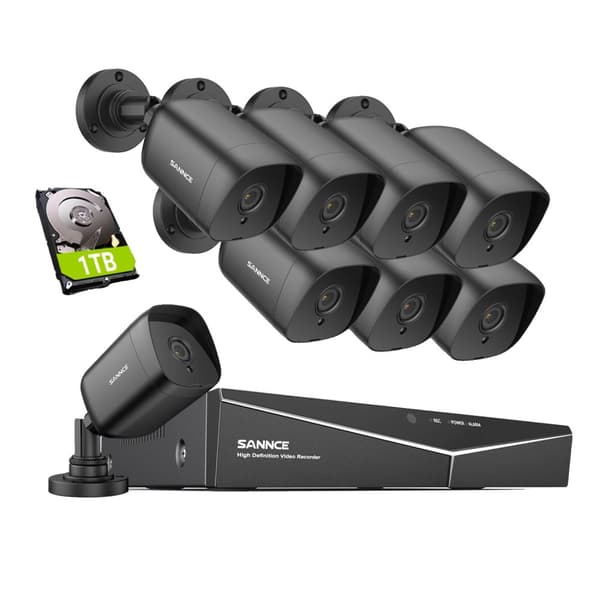 SANNCE 5MP Sikkerhedskamera System, Nattesyn op til 100ft, IP66 Vandtæt Rating,8STK 1TB