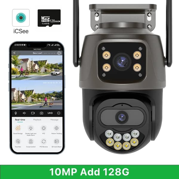 IP-sikkerhedskamera, 10MP HD-video, dual lys natvision,10MP Tilføj 128 g, EU -stik