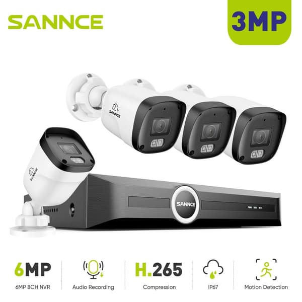 SANNCE Hemövervakningssystem, 3MP IR-kameror, upp till 30 meter nattseende,0TB