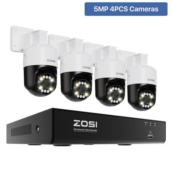 CCTV Sikkerhedskamera System, 5MP Opløsning, Farve Nattesyn, AI Menneske- og Køretøjsdetektion,Ingen, 5MP 4PCS Kameraer