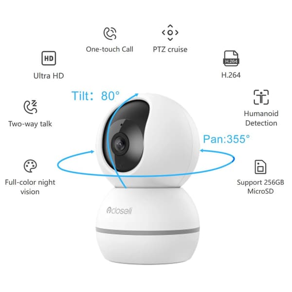 Inomhus Wi-Fi IP-kamera, 5,0 megapixlar, tvåvägsljud, 360° synvinkel,CS201, 3.6mm, EU-kontakt